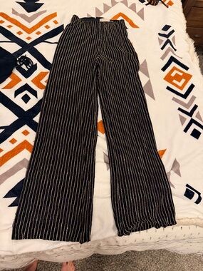 Alice + Olivia Black Velvet Pants with Gold Rhinestone Stripes